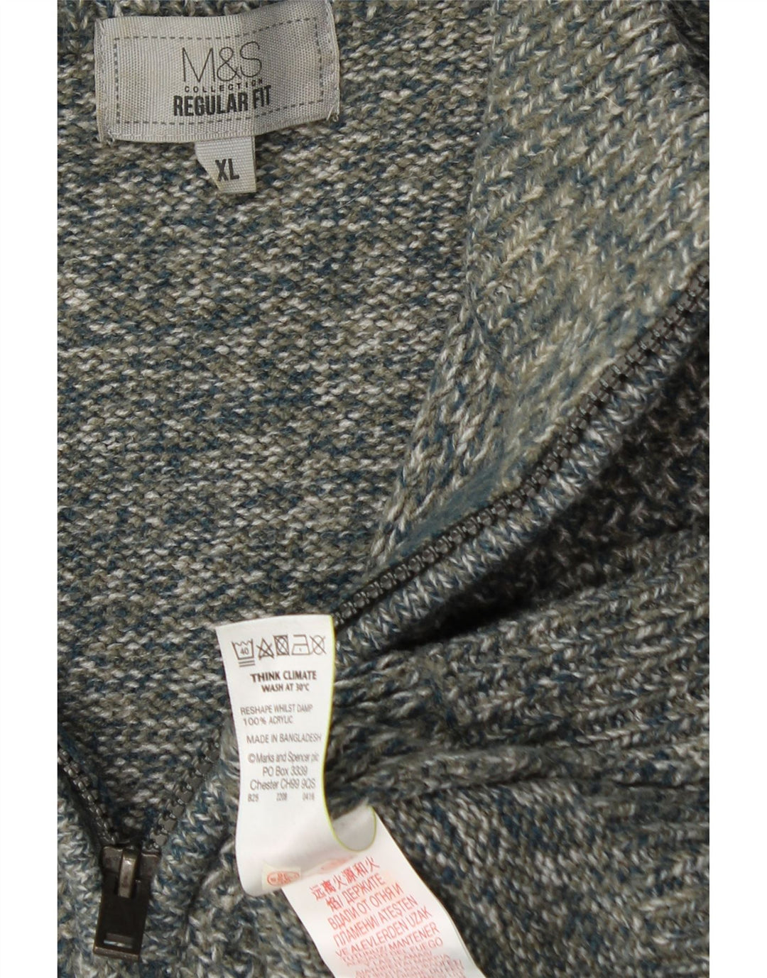 MARKS & SPENCER Suéter tipo jersey con cuello y cremallera de ajuste regular para hombre XL Gris moteado