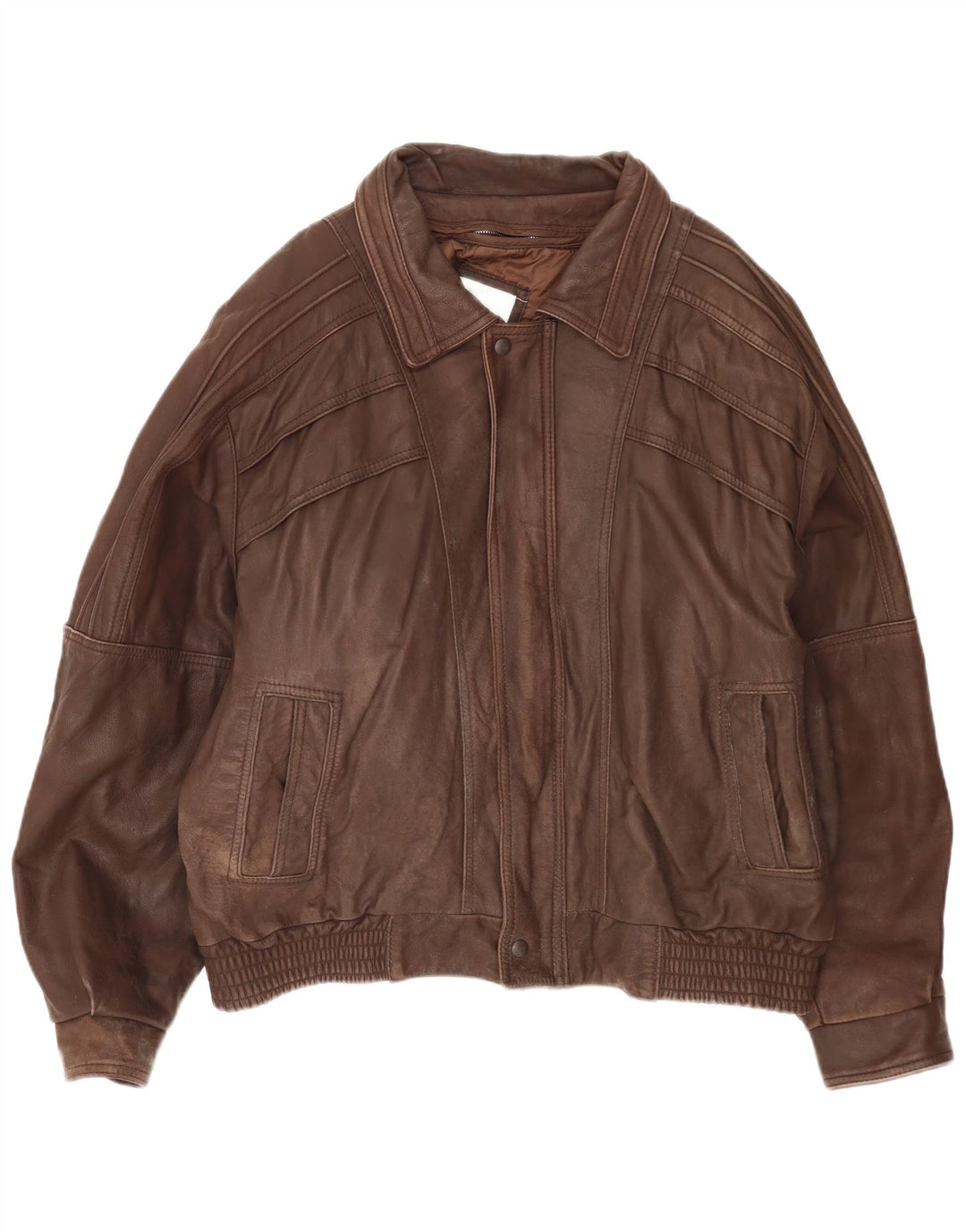 Vintage hombres chaqueta de cuero suelta ajuste IT 50 cuero marrón grande