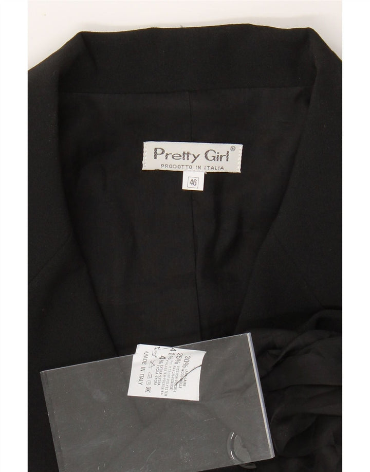 VINTAGE Mujer Longline 3 Botones Blazer Chaqueta IT 46 Poliéster Negro Grande