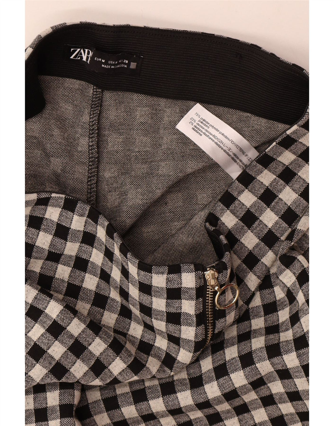 Zara Mujer Pantalón Casual Pitillo Mediano W28 L29 Poliéster Vichy Negro