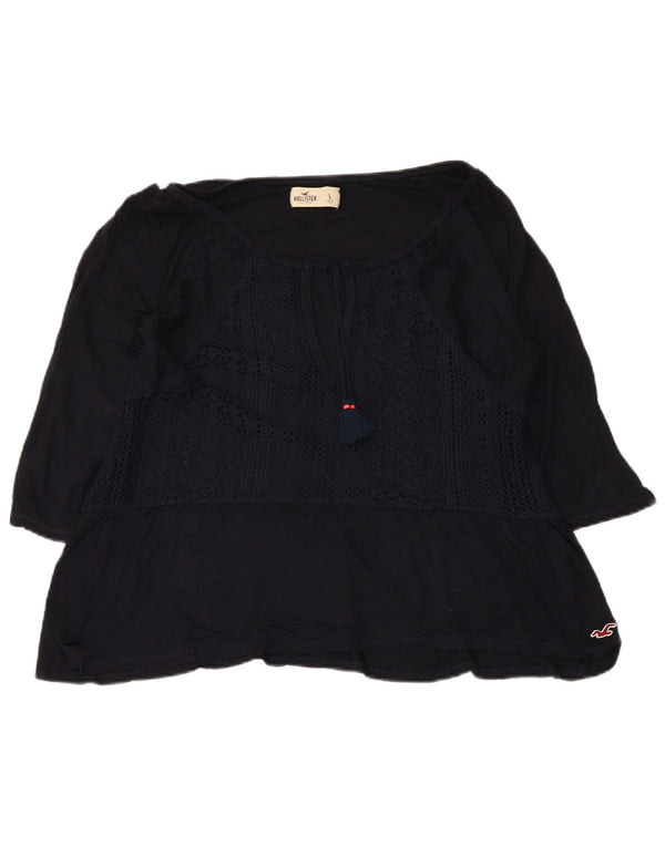 Blusa Hollister Mujer Crop Manga 3/4 Top UK 44 Grande Azul Marino