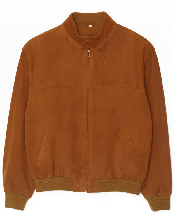 Vintage Mens Suede Bomber Jacket EU 52 XL Brown Leather