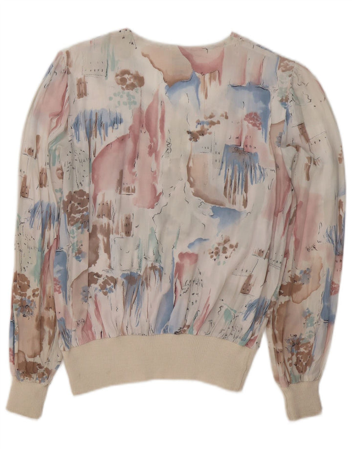 C & A Blusa de manga larga con estampado abstracto para mujer UK 44 Medium White
