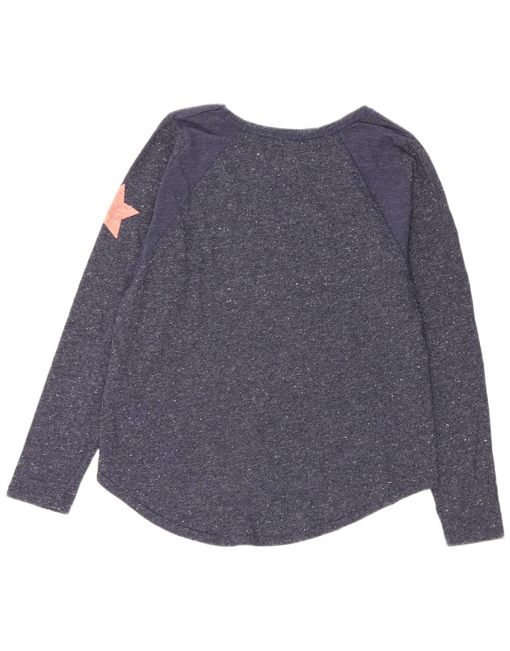 Superdry Mujer Top Gráfico Manga Larga UK 44 Medio Azul Marino Moteado