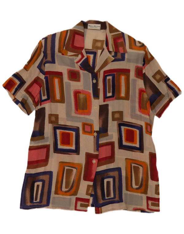 Mirella Matteini Blusa camisera para mujer IT 46 Large Multicolor Geométrico