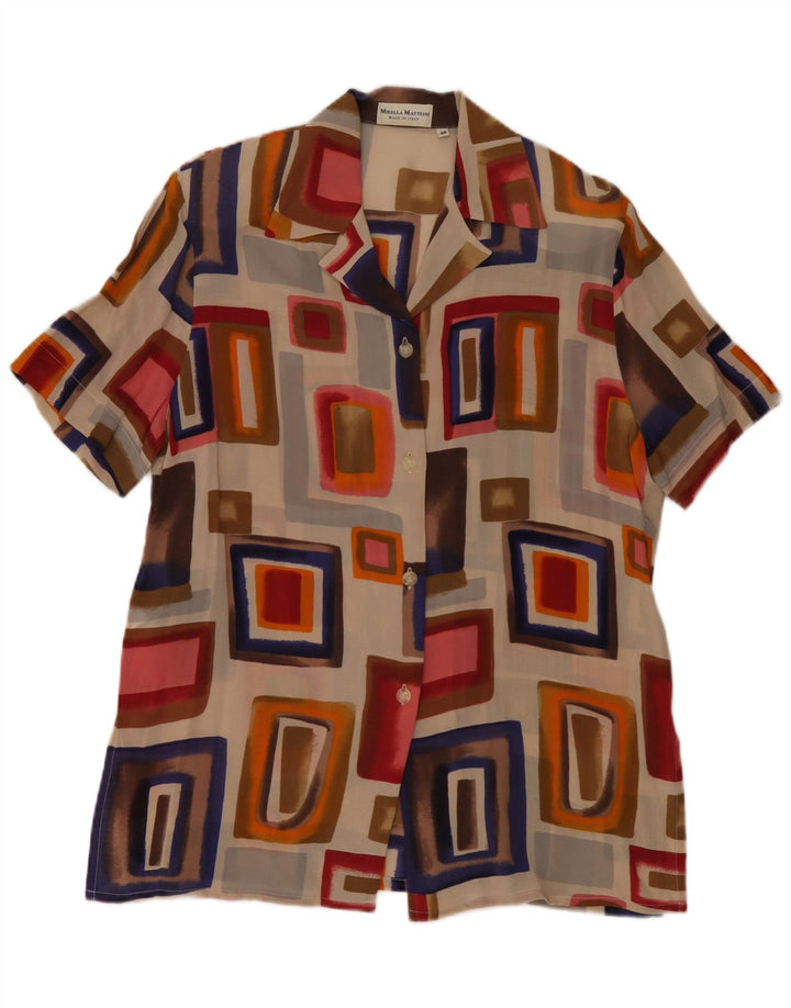 Mirella Matteini Blusa camisera para mujer IT 46 Large Multicolor Geométrico