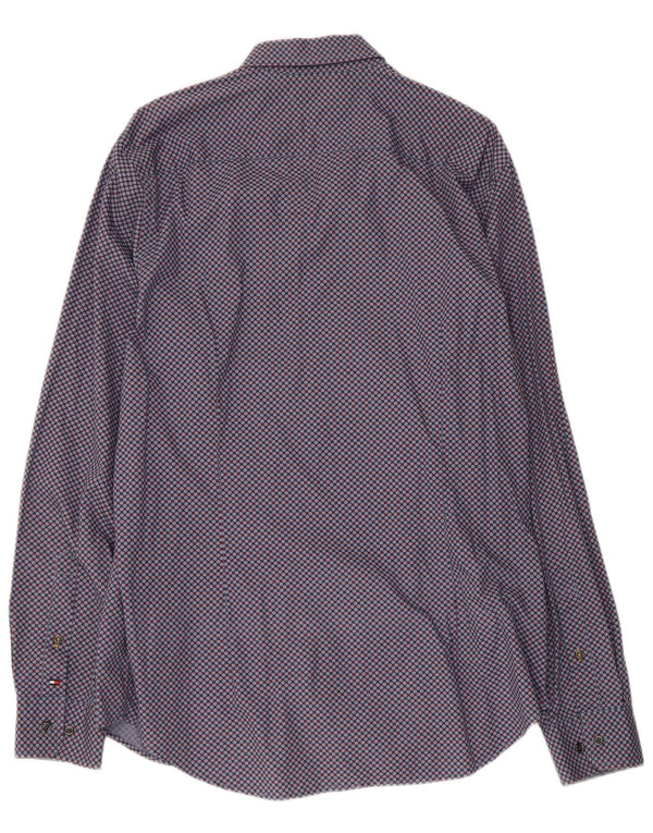 Camisa Tommy Hilfiger Hombre Slim Fit XL Algodón Geométrico Azul