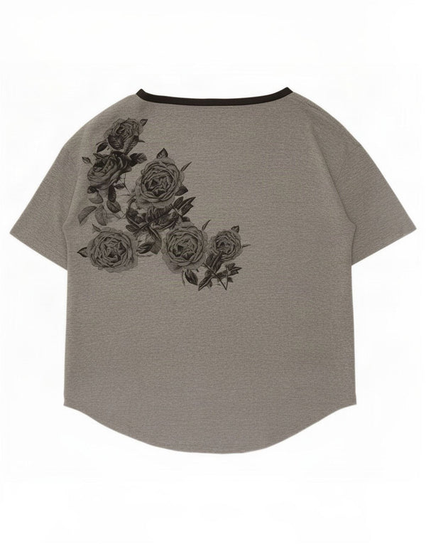 Trussardi Camiseta gráfica para mujer Top UK 46 Large Gris Floral Viscosa