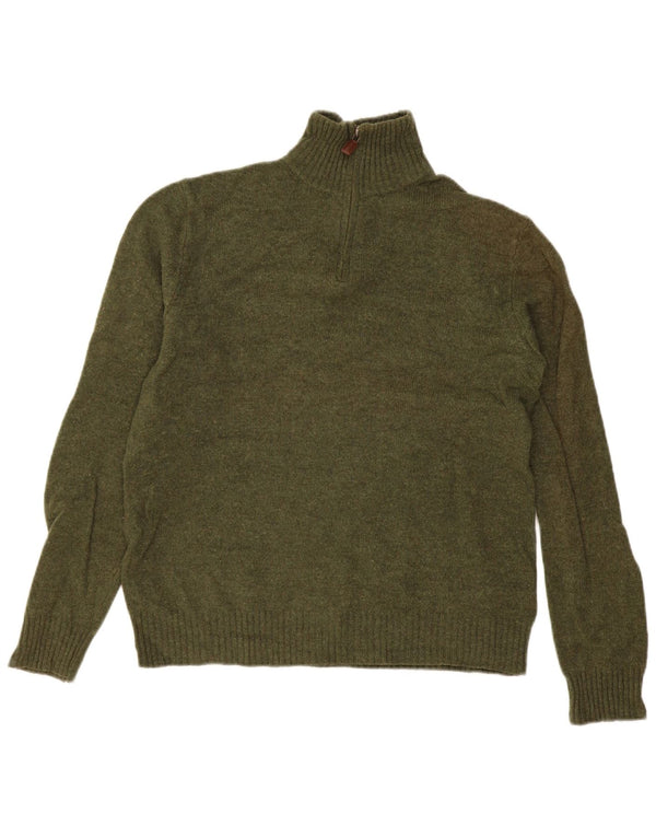Jersey J. Crew Hombre con cuello y cremallera de lana verde medio
