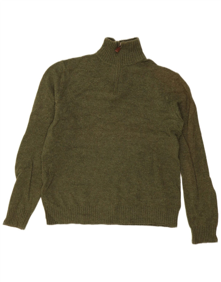 Jersey J. Crew Hombre con cuello y cremallera de lana verde medio
