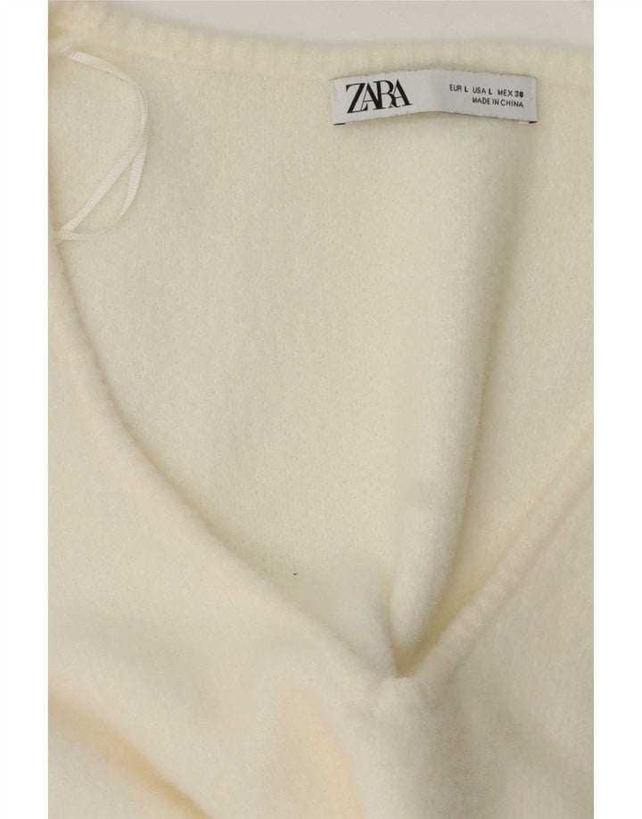 Zara - Jersey con cuello en V para mujer, talla 40, color blanco