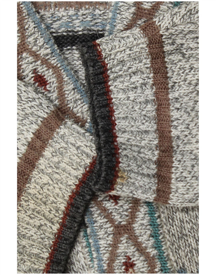 VINTAGE Hombres Cardigan Suéter Medio Gris Fair Isle