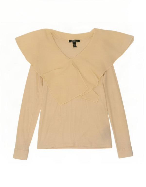 Ralph Lauren Blusa de Manga Larga para Mujer Top UK 8 Small Off White Viscosa