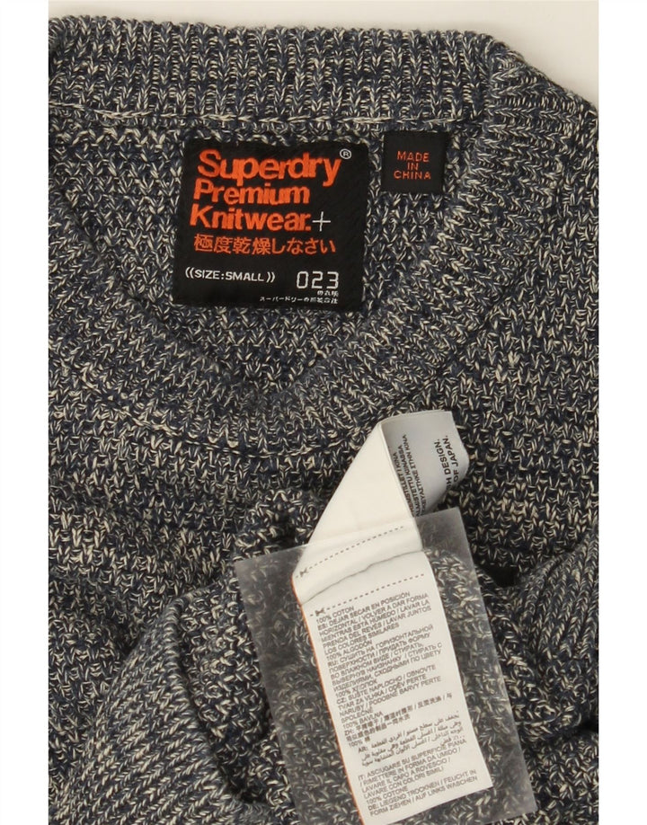 SUPERDRY Jersey de cuello redondo para hombre pequeño de algodón moteado azul marino