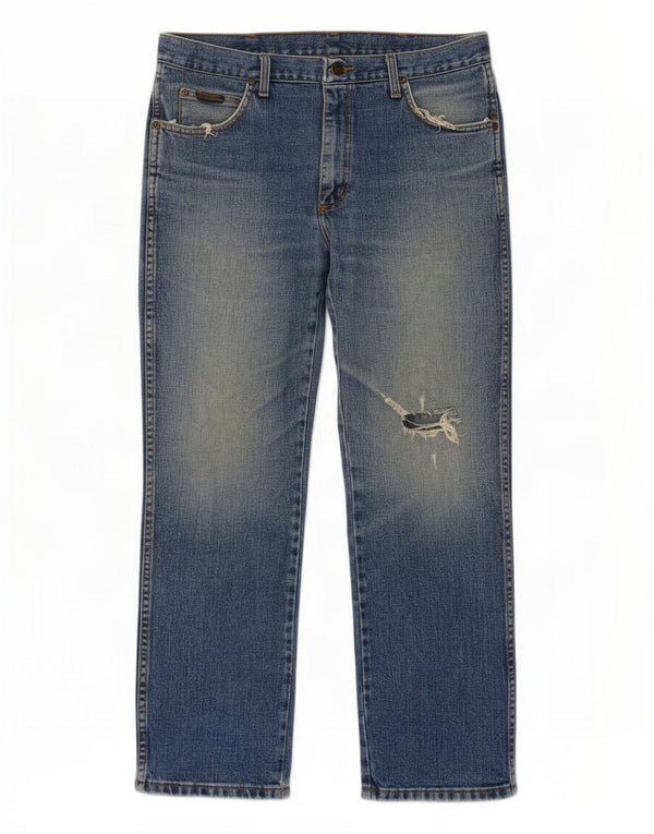 Wrangler Womens Distressed Straight Jeans W36 L30 Blue Cotton
