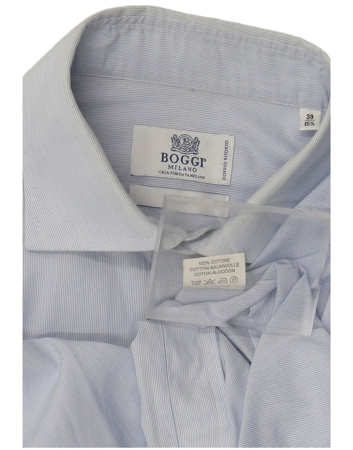 Boggi Milano Camisa Hombre Talla 38 15 1/2 Algodón Azul Medio