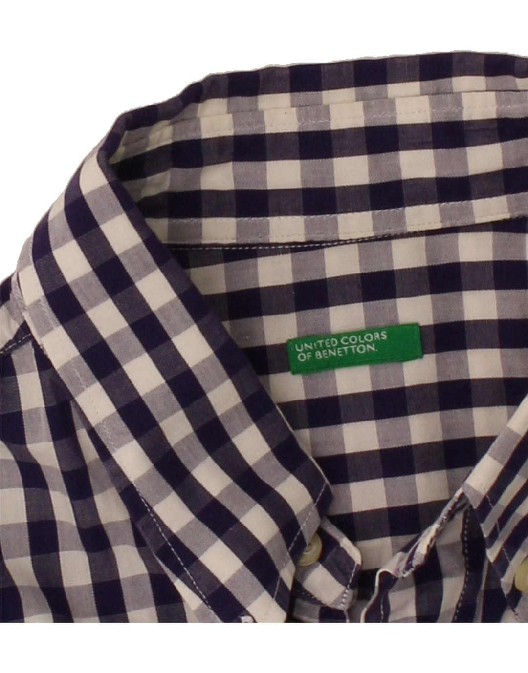 BENETTON Mens Short Sleeve Shirt Large Navy Blue Gingham Vintage Benetton and Second-Hand Benetton from Messina Hembry 