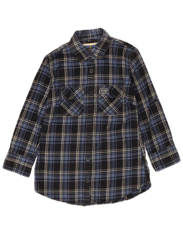 SUPERDRY Camisa de franela de manga 3/4 para mujer UK 44 Medium Navy Blue Check