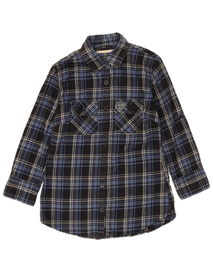 SUPERDRY Camisa de franela de manga 3/4 para mujer UK 44 Medium Navy Blue Check