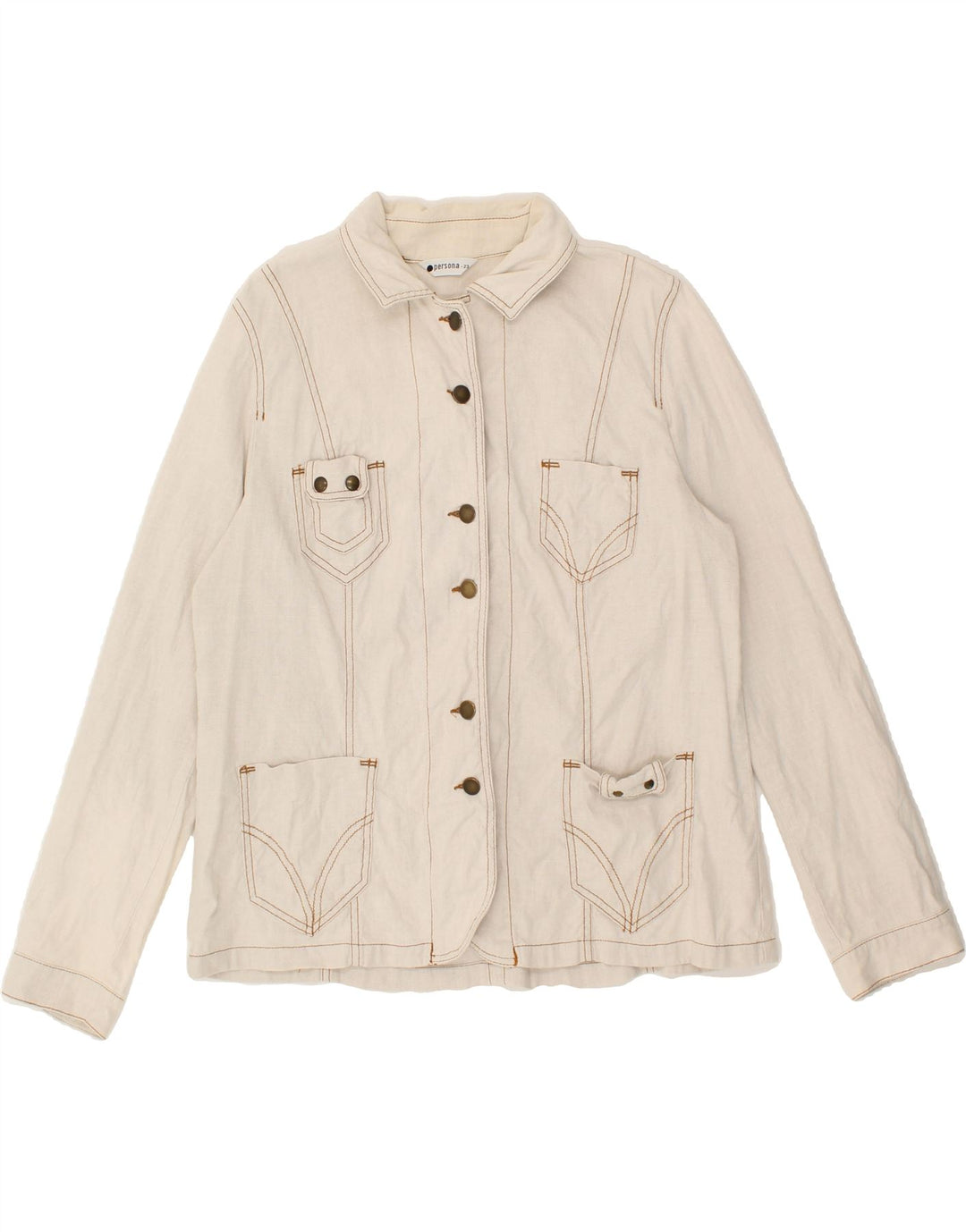 PERSONA Womens Loose Fit Bomber Jacket Size 23 Medium Beige Linen Vintage Persona and Second-Hand Persona from Messina Hembry 