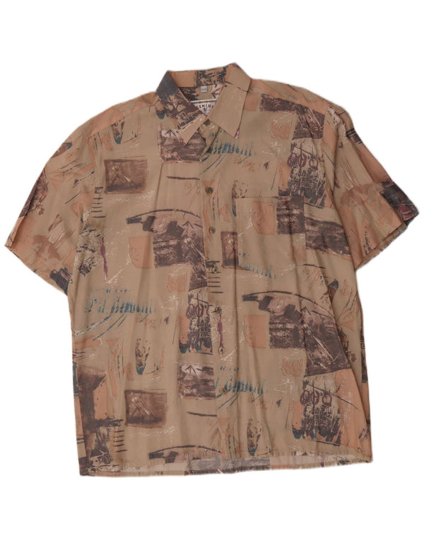 Camisa vintage de manga corta con estampado abstracto para hombre talla 43/44 XL Beige