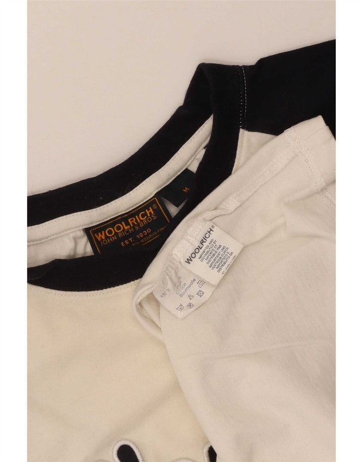 Woolrich Hombre Camiseta Gráfica Top Medium Blanco Colorblock Algodón