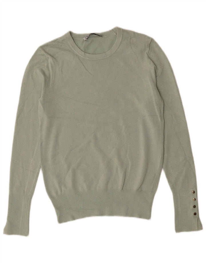 Zara - Jersey de cuello redondo para mujer, talla 40, viscosa verde medio