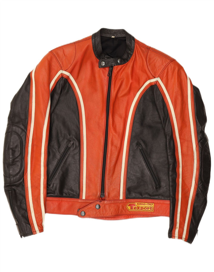 Vintage mujer cuero Racer chaqueta IT 52 2XL rojo colorblock
