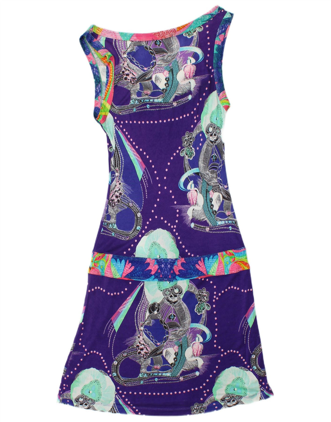 CUSTO BARCELONA Vestido acampanado con estampado abstracto para mujer UK 4 XS Púrpura