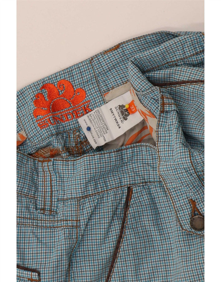 Sundek Pantalones cortos chinos para hombre W33 Algodón a cuadros azules grandes