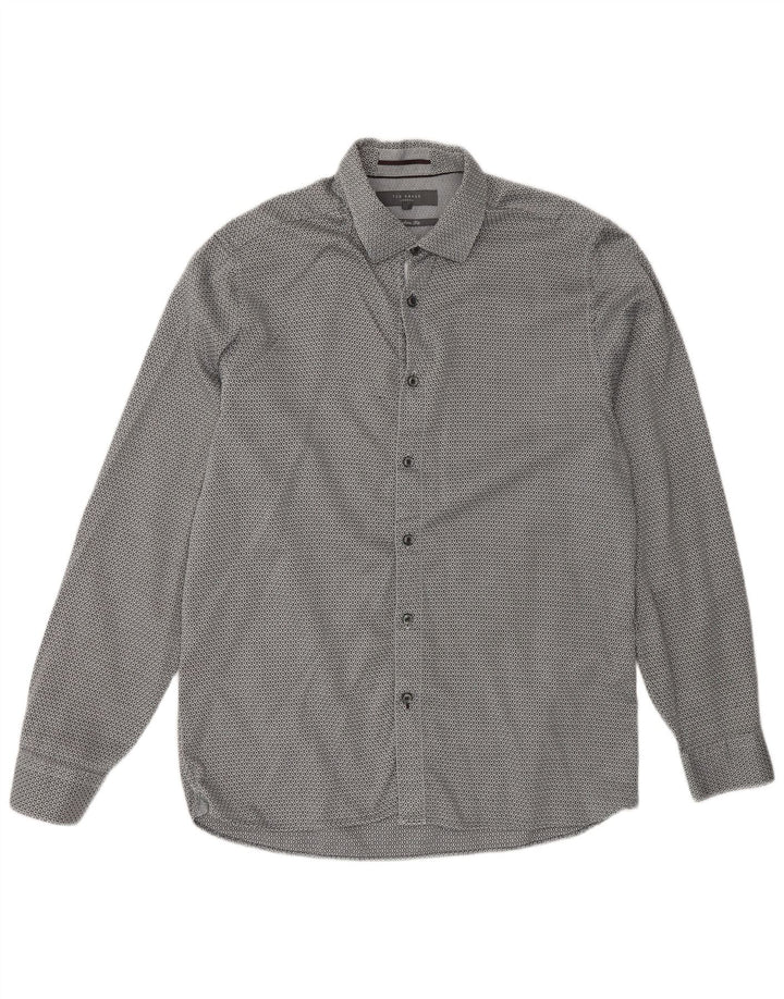 Ted Baker Camisa de ajuste moderno para hombre Talla 16 Grande Gris Geométrico