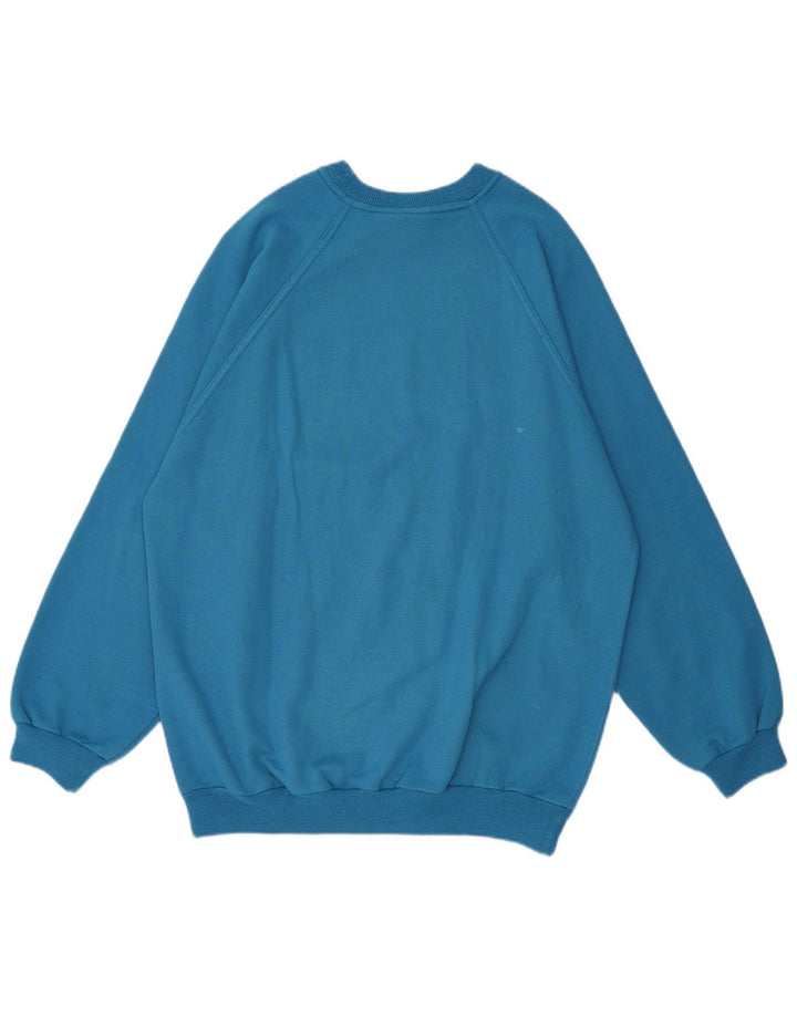 Vintage hombres sudadera gráfica jumper medio azul algodón retro