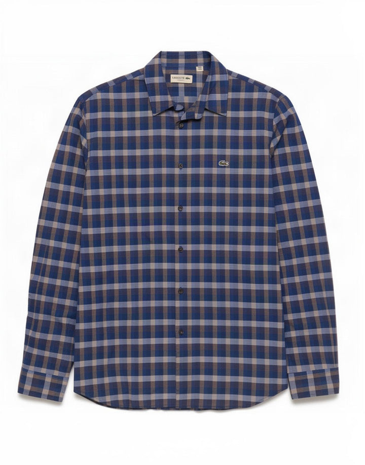 Camisa Lacoste para hombre de corte clásico, talla 40, algodón a cuadros azul mediano