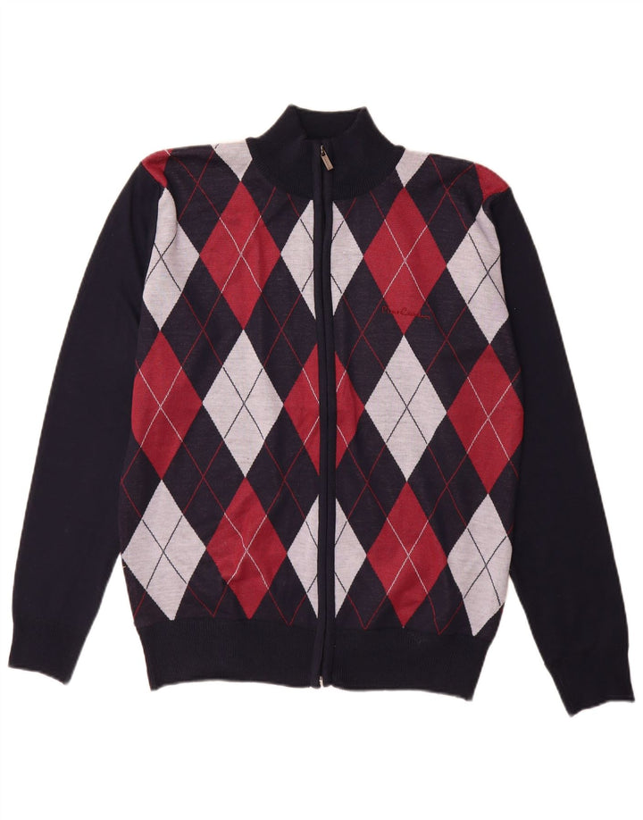 Pierre Cardin Suéter tipo cárdigan para hombre pequeño Azul marino Argyle/Diamante