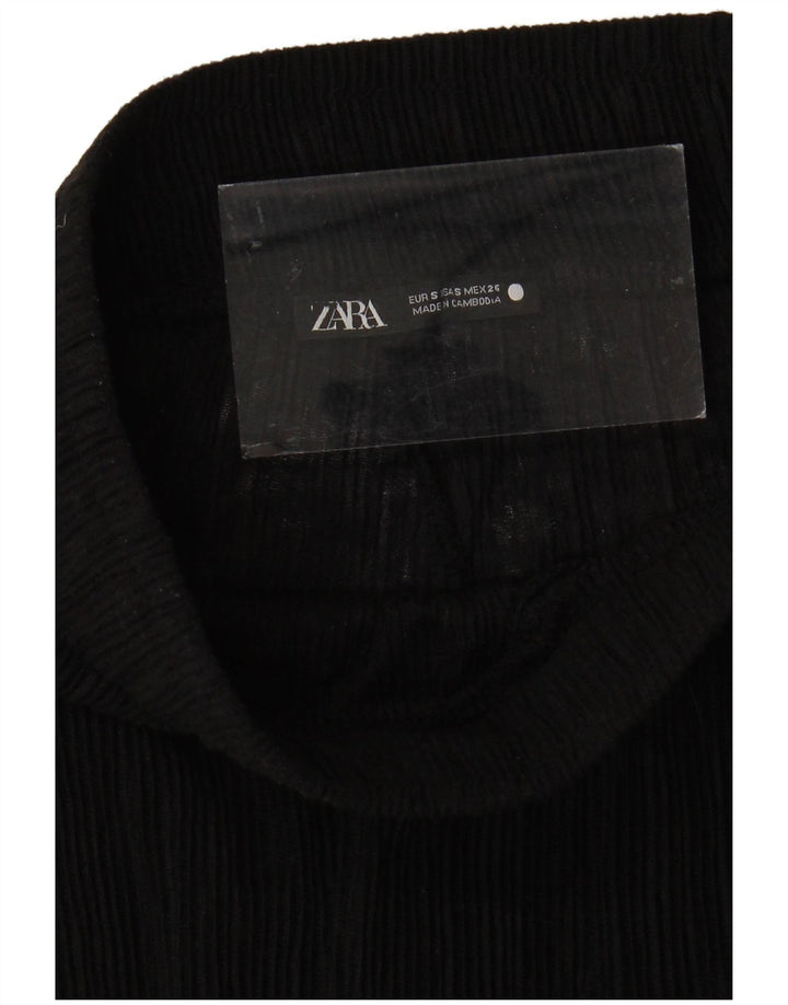 Zara Mujer Ver A Través De Pantalones De Pierna Ancha Pequeño W24 L31 Negro