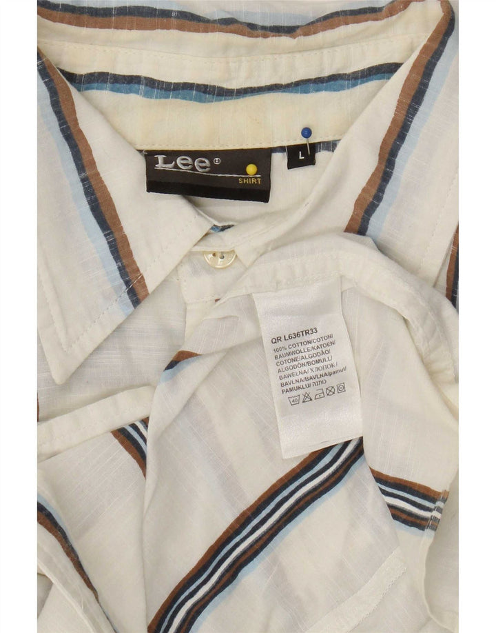 Lee Camisa De Manga Corta Para Hombre De Algodón A Rayas Blancas Grande