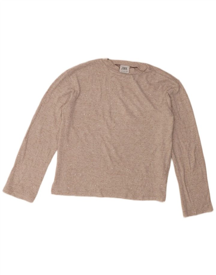 Zara Top Niña Manga Larga 13-14 Años Beige Poliéster