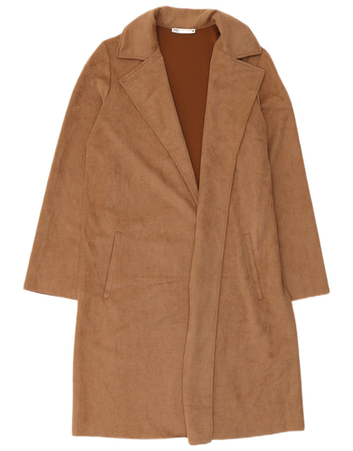 Zara Mujer Abrigo UK 10 Pequeño Marrón Poliéster