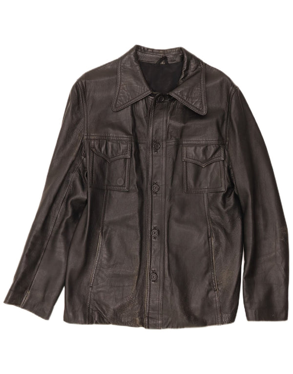 Vintage hombres chaqueta de cuero Reino Unido 36 pequeño negro