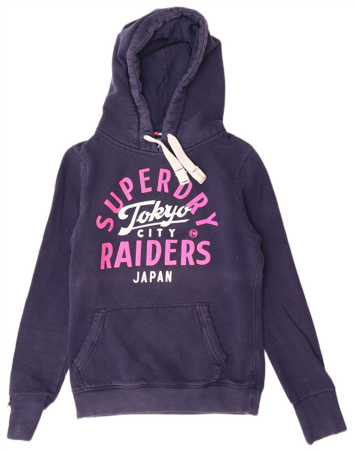 SUPERDRY Jersey con capucha gráfica para mujer UK 10 Small Azul marino Algodón
