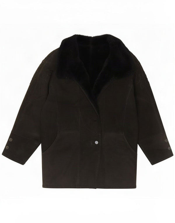 Chaqueta de piel de oveja vintage para mujer UK 18 XL Negro