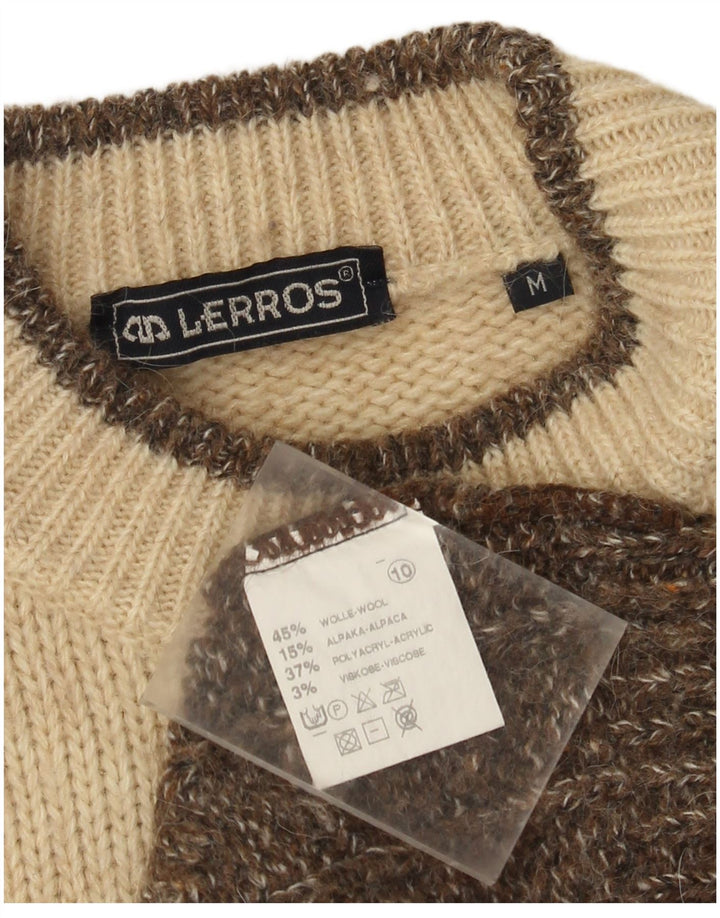 Lerros Jersey de cuello redondo para hombre de lana Fair Isle marrón medio