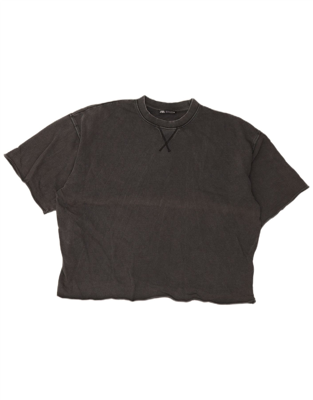Zara Mujer Camiseta Extragrande Top UK 10 Small Gris Algodón