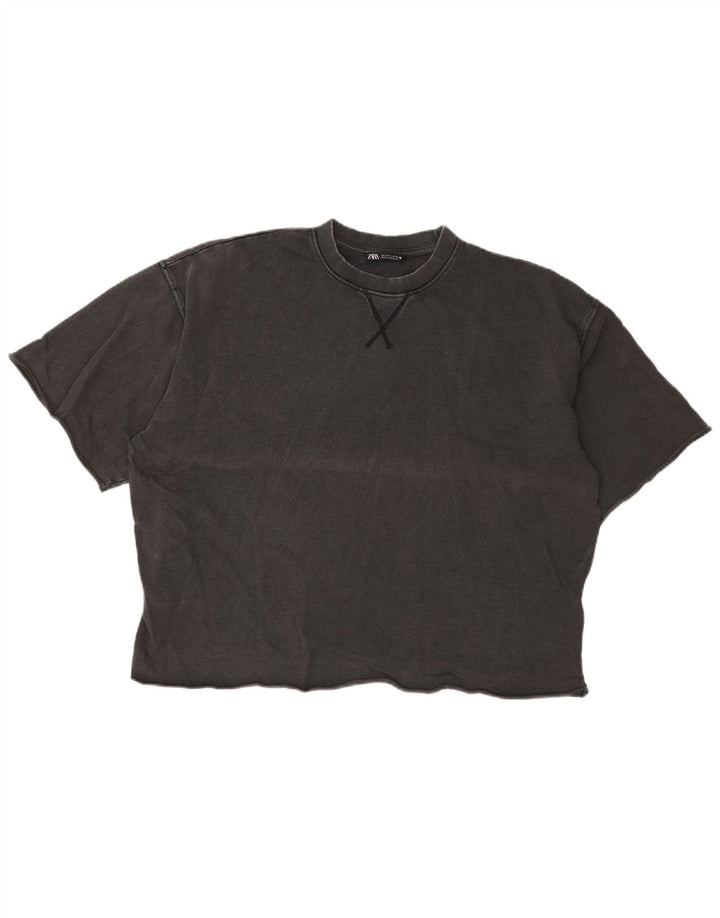 Zara Mujer Camiseta Extragrande Top UK 10 Small Gris Algodón