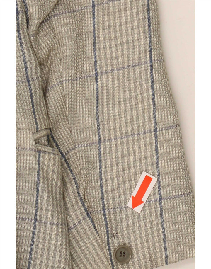 Marzotto Chaqueta tipo blazer con doble botonadura para hombre UK 38 Lino a cuadros gris medio
