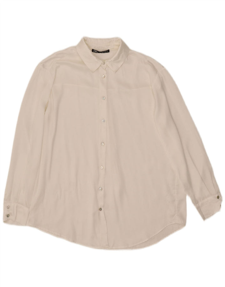 Blusa Zara Mujer UK 40 Seda Blanca Mediana