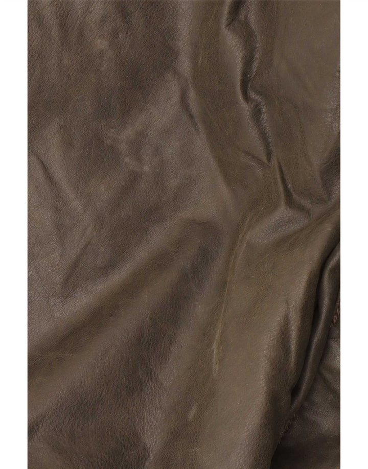 Abrigo de cuero vintage para hombre IT 50 grande caqui