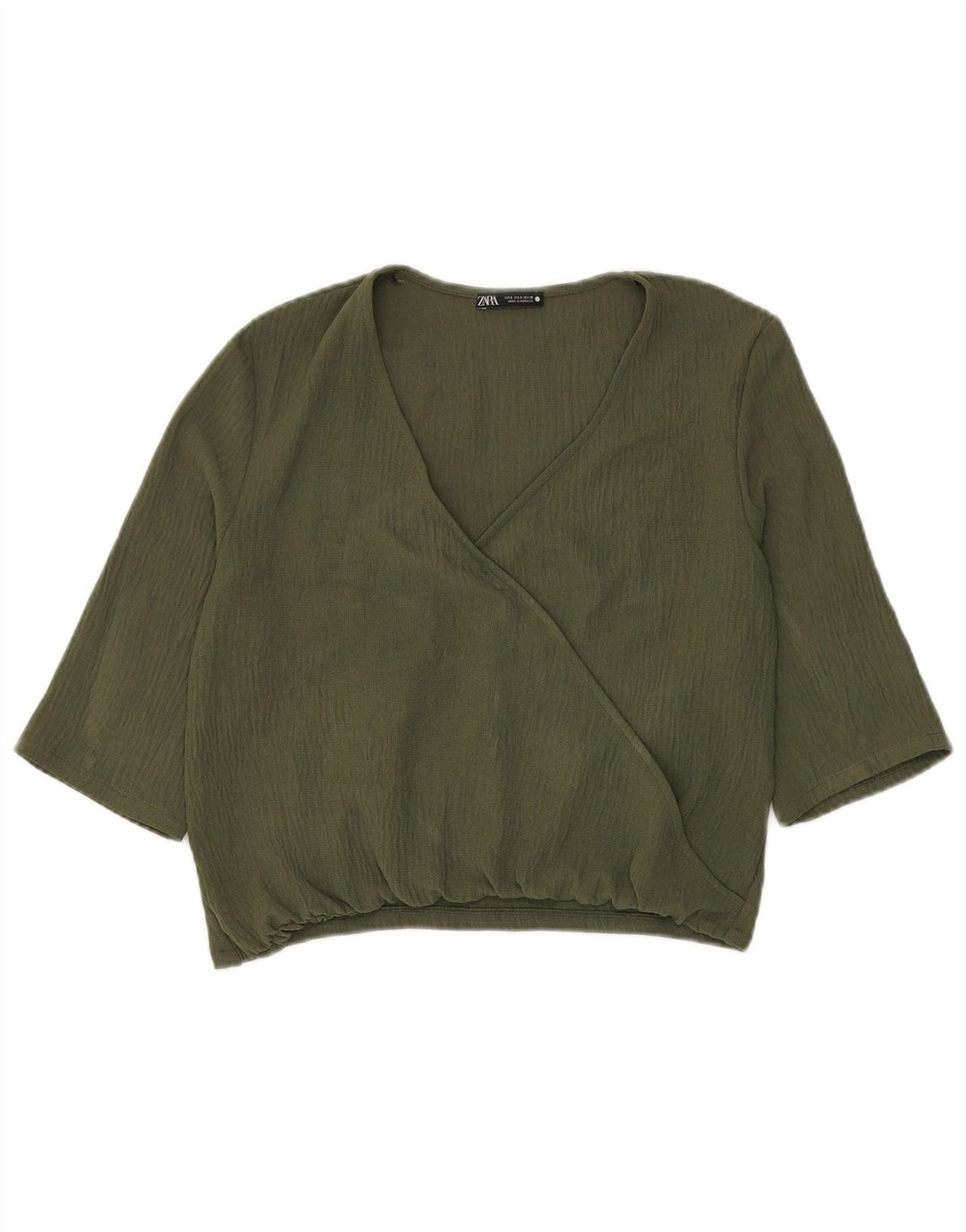 Zara Mujer Crop Top Manga 3/4 UK 10 Small Verde