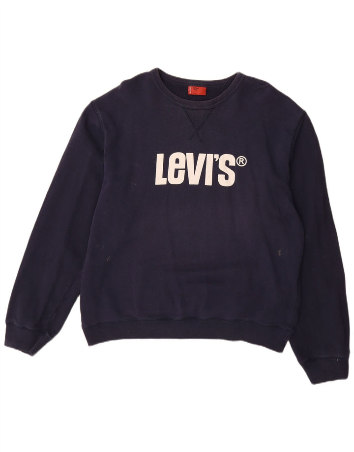 LEVI'S Mens Graphic Sudadera Jumper Grande Azul Marino Algodón