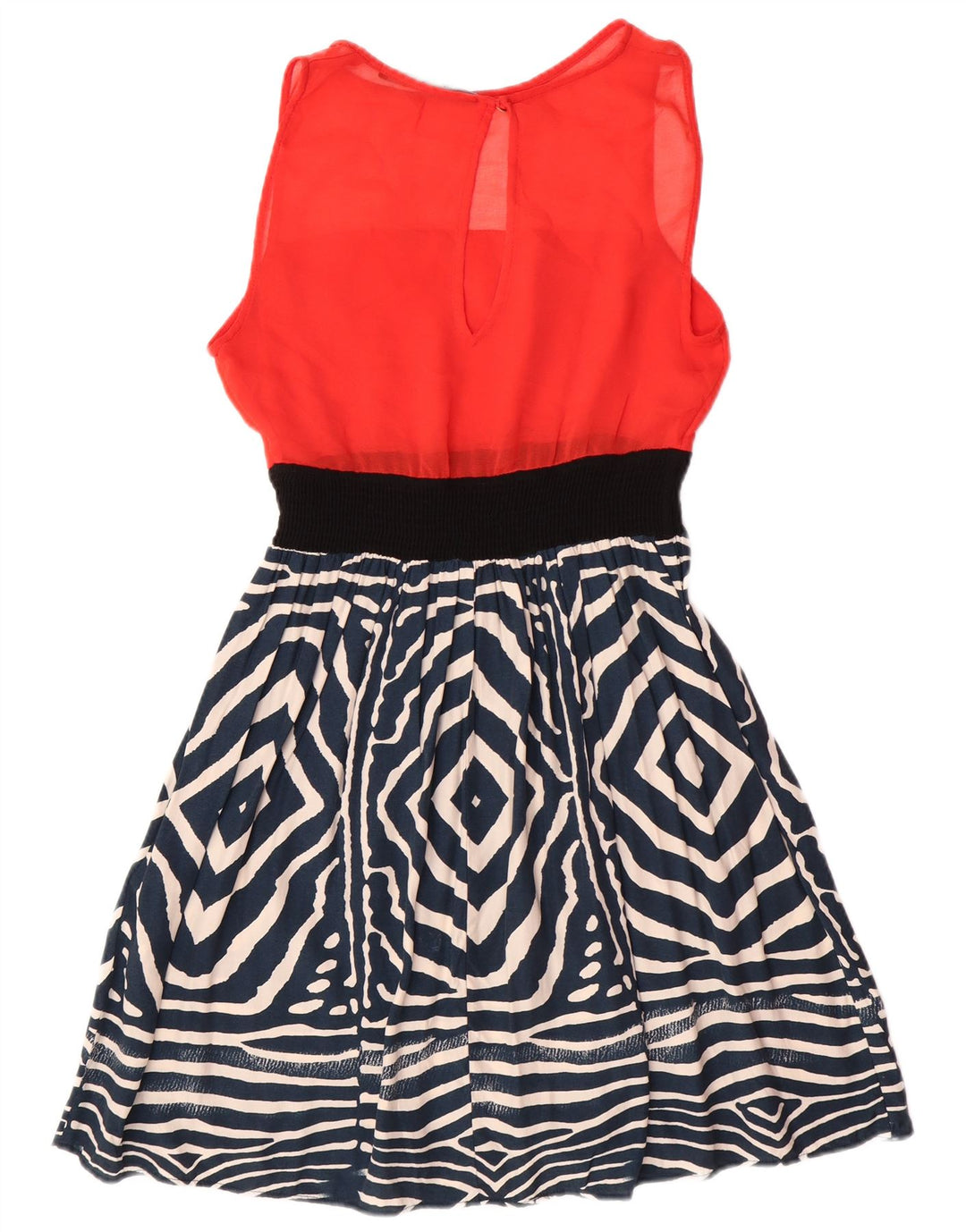 Zara Vestido Básico Sin Mangas Acampanado para Mujer UK 40 Medio Rojo Geométrico Moderno